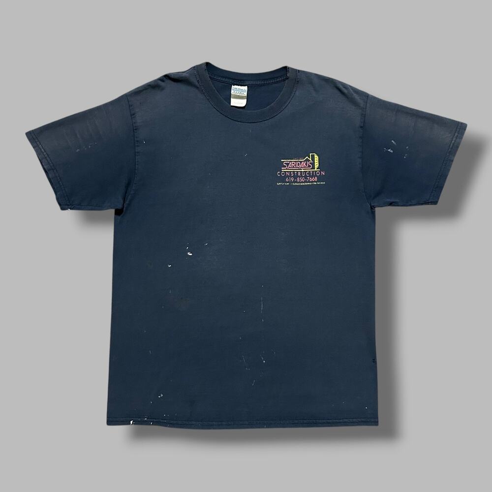 Vintage Sun Faded Shirt Thrashed Graphic Tee y2k Mens Large Navy Blue